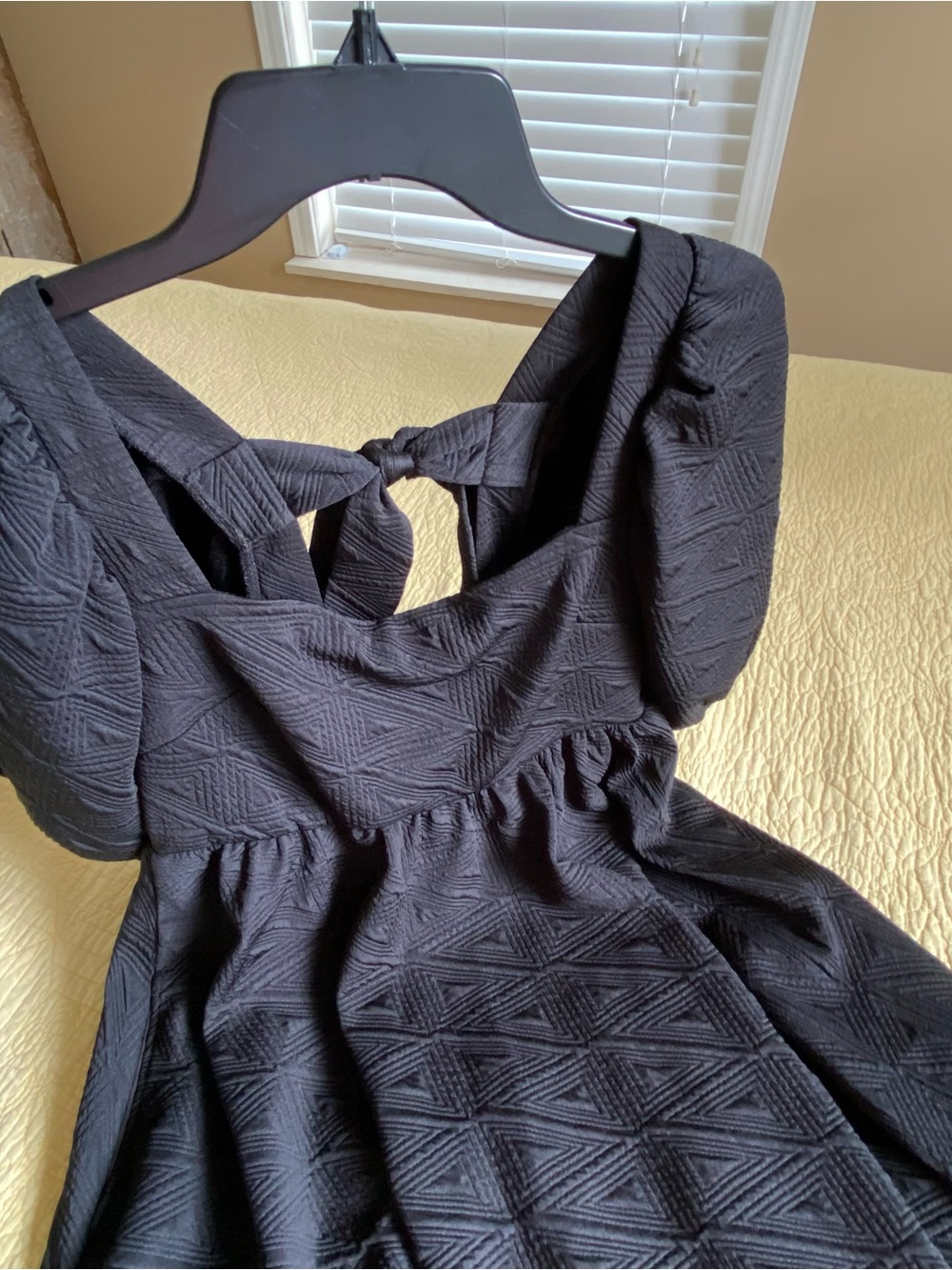 Free People Violet Mini Dress Black Textured Fit & Flare Dress with Puff Sleeves - Picture 1 of 6